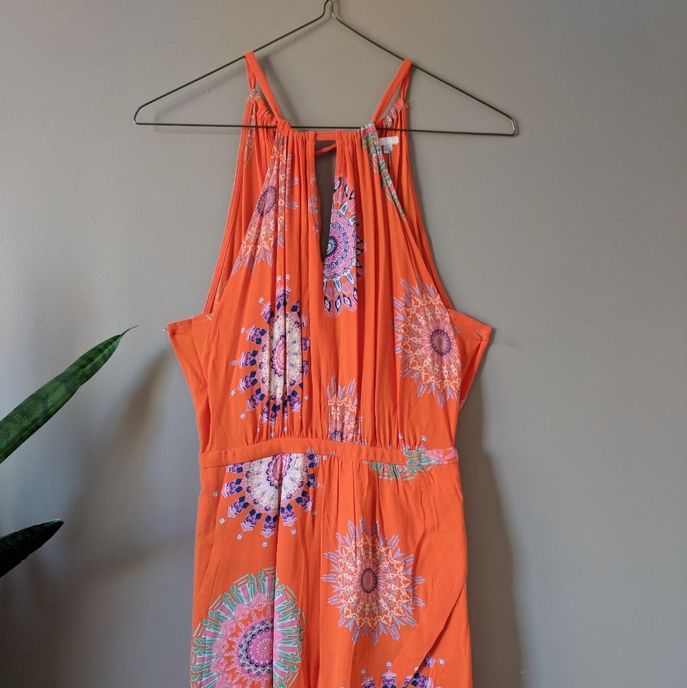 Orange print halter dress (Anthropologie)